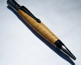 Executive Twist Style Ball Point Pen - Bethlehem Olive Tree Wood - Chrome and Gun Metal Hardware - Hand Crafted in Ohio USA Item 5602