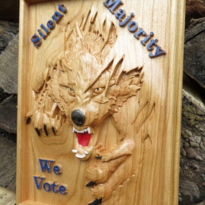 Silent Majority We Vote - 3 Dimensional Engraved Hand Crafted Cherry Wood Wall Art - 9" x 6.75" x 0.9" Hand Crafted Ohio USA