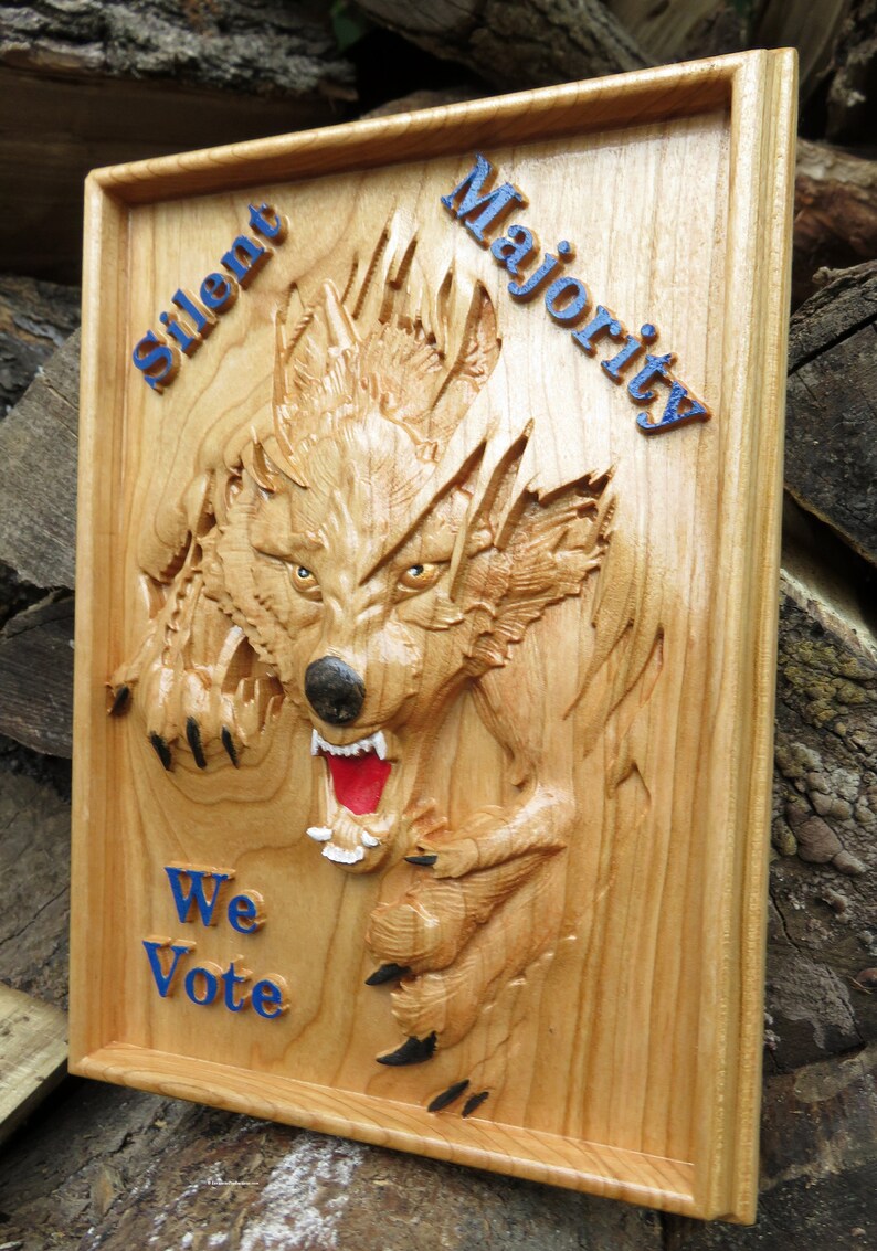 Silent Majority We Vote - 3 Dimensional Engraved Hand Crafted Cherry Wood Wall Art - 9" x 6.75" x 0.9" Hand Crafted Ohio USA