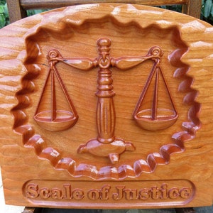 Scale of Justice - 3D Engraved Cherry Wood Wall Decor - Law Office Decor - Juris Doctorate Gift - 9.5x8.5x0.94" - Hand Made USA