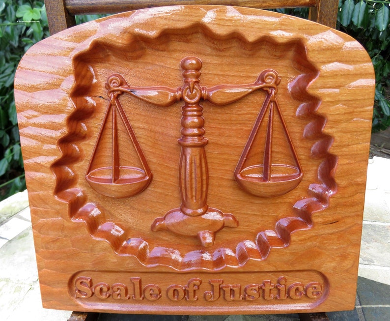 Scale of Justice - 3D Engraved Cherry Wood Wall Decor - Law Office Decor - Juris Doctorate Gift - 9.5x8.5x0.94" - Hand Made USA