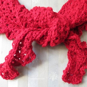 New Triangle Lace Shawl - Red Hand Crochet - Soft Non-Allergic Washable Acrylic Yarn One Size Fits Most - Designed Made Ohio USA