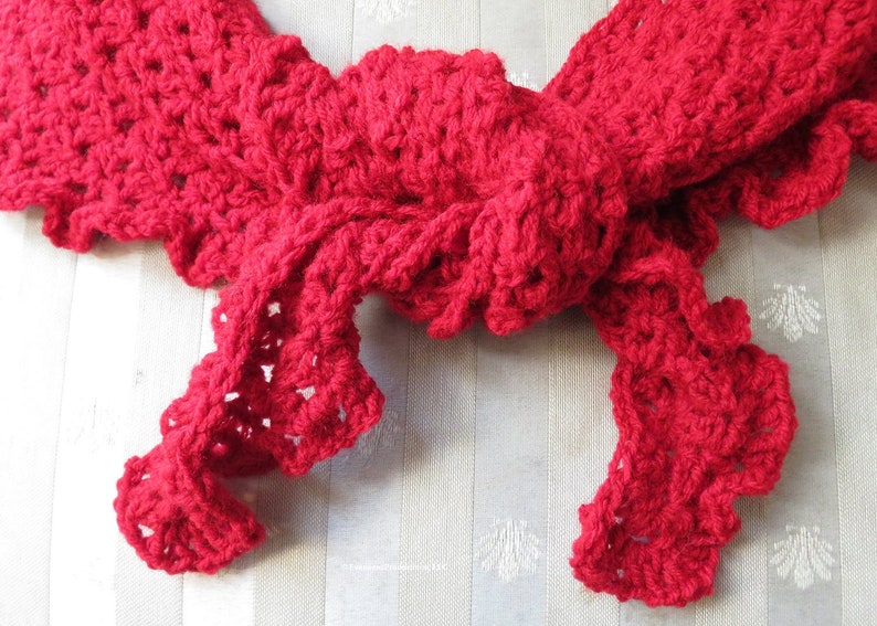 New Triangle Lace Shawl - Red Hand Crochet - Soft Non-Allergic Washable Acrylic Yarn One Size Fits Most - Designed Made Ohio USA