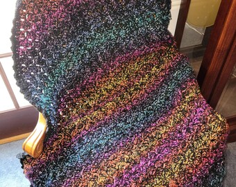 New Afghan Blanket - Northern Lights Sky Colors Scalloped Edge - Bed Recliner Couch - 52&quot;x52&quot; -  Designed Hand Crocheted Ohio USA Item 6082