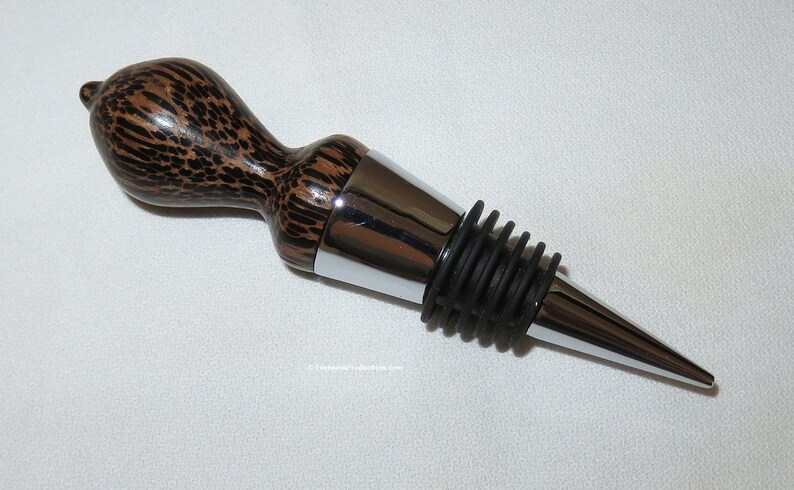 Bottle Stopper - Palm Wood and Chrome Wine Bottle Stopper - 5 Year Anniversary - Groomsmen - Dinner Host Gift  - Hand Made in USA