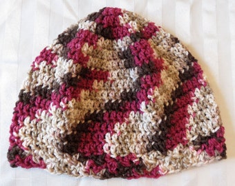 Cloche Hat - Chemo Cap - Chocolate Vanilla Cherry Colors 23"-25" Med-Large - Sleep Seamans Cap Gift - Designed Hand Made USA Item 5753