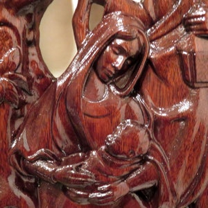 Holy Family 3 Dimensional Walnut Wood Wall Art - 14.25"x8.5"x1" - Religious Gift Church, Home, Office - Hand Crafted Ohio USA Item 5562