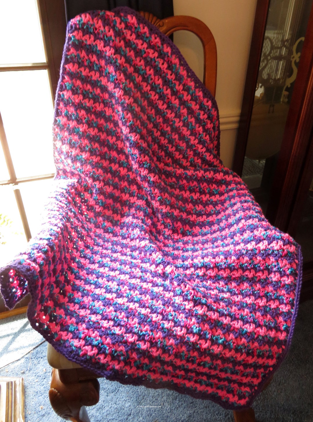 New Lap Blanket Purple Pink Turquoise Hand Crochet All Ages reading