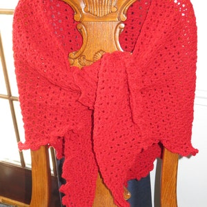 New Triangle Lace Shawl - Red Hand Crochet - Soft Non-Allergic Washable Acrylic Yarn One Size Fits Most - Designed Made Ohio USA