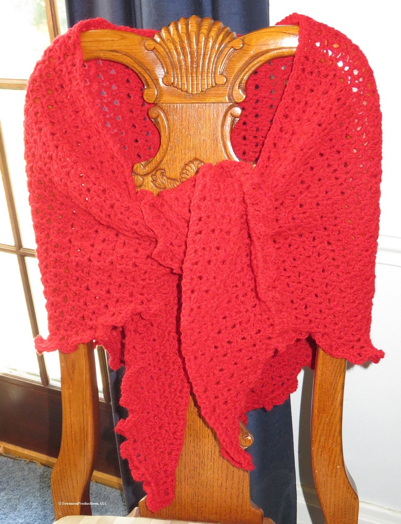 New Triangle Lace Shawl - Red Hand Crochet - Soft Non-Allergic Washable Acrylic Yarn One Size Fits Most - Designed Made Ohio USA