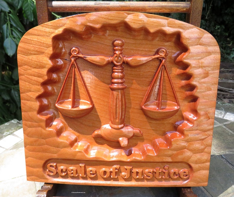 Scale of Justice - 3D Engraved Cherry Wood Wall Decor - Law Office Decor - Juris Doctorate Gift - 9.5x8.5x0.94" - Hand Made USA