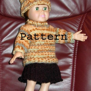 18-Zoll-Puppenstrickmuster - Pullover, Mütze, Rock 18-Zoll-Easy Knit DIY-Geschenkmuster - Designed in den USA Artikel 18007