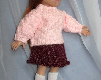 18 Inch Doll Basket Weave Sweater Skirt - Girl Doll Sweater Skirt Set - Pre Teen Girl - Designed and Hand Made in USA Item 3067