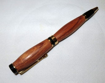 Classic American Red Zebra Wood Twist Style Ball Point Pen - Gold Black Metal Hardware - Hand Crafted Ohio USA - Item 5797