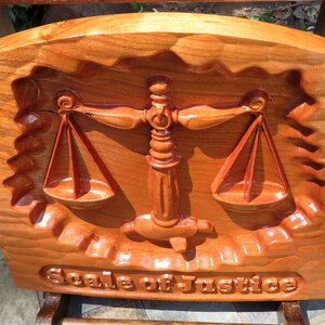 Scale of Justice - 3D Engraved Cherry Wood Wall Decor - Law Office Decor - Juris Doctorate Gift - 9.5x8.5x0.94" - Hand Made USA