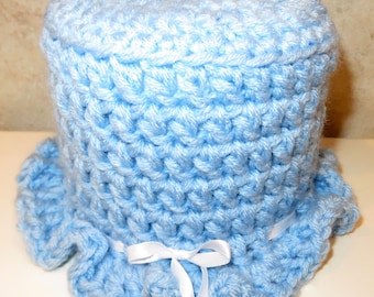 Toilet Tissue Topper - Light Blue Paper Cover - Bathroom Decor - Picnic Bachelor Party Hostess Gift - Designed Crocheted in USA Item 5952