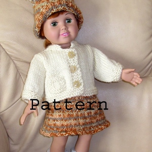 18-Zoll-Puppenstrickmuster - Strickjacke, Rock, Mütze Easy DIY Strickmuster - Designed in den USA - Lois A. Evensen Original - Artikel 18008