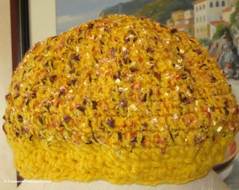 Cloche Hat - Chemo Cap - 22-24" M-L Adult - Yellow Textured Crochet - Reading Thinking Sleeping Bad Hair Day Hat - Hand Made USA Item CC408