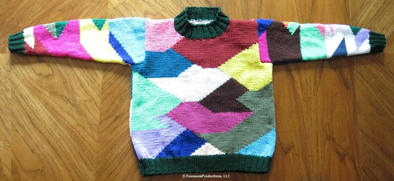 New Patchwork Sweater - Adult 34-38" - Hand Knit Intarsia Original Design Sweater - Bright Intarsia Jumper - Designed Made in USA