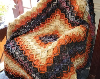 New Highly Textured Blanket - Southwest Sunset Orange Sand Gray Colors Elegant Comfort - 50"x50" - Hand Made Gift USA Item 5979