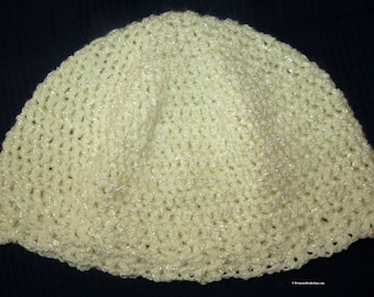 Cloche Hat - Chemo Cap - Creamy White - Medium - Large Adult - 24"x26" - Seamans Cap - Designed Hand Made USA Item 5956