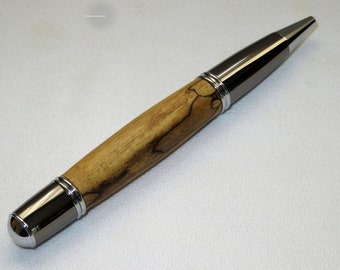 Gatsby Grande Style Ball Point Pen - Spalted Tamarind Wood - Chrome and Gun Metal Hardware - Hand Crafted in Ohio USA Item 5596