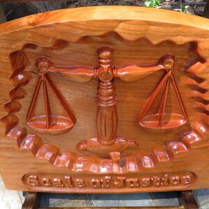 Scale of Justice - 3D Engraved Cherry Wood Wall Decor - Law Office Decor - Juris Doctorate Gift - 9.5x8.5x0.94" - Hand Made USA