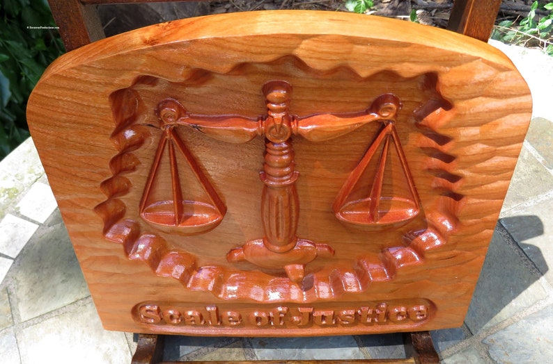 Scale of Justice - 3D Engraved Cherry Wood Wall Decor - Law Office Decor - Juris Doctorate Gift - 9.5x8.5x0.94" - Hand Made USA