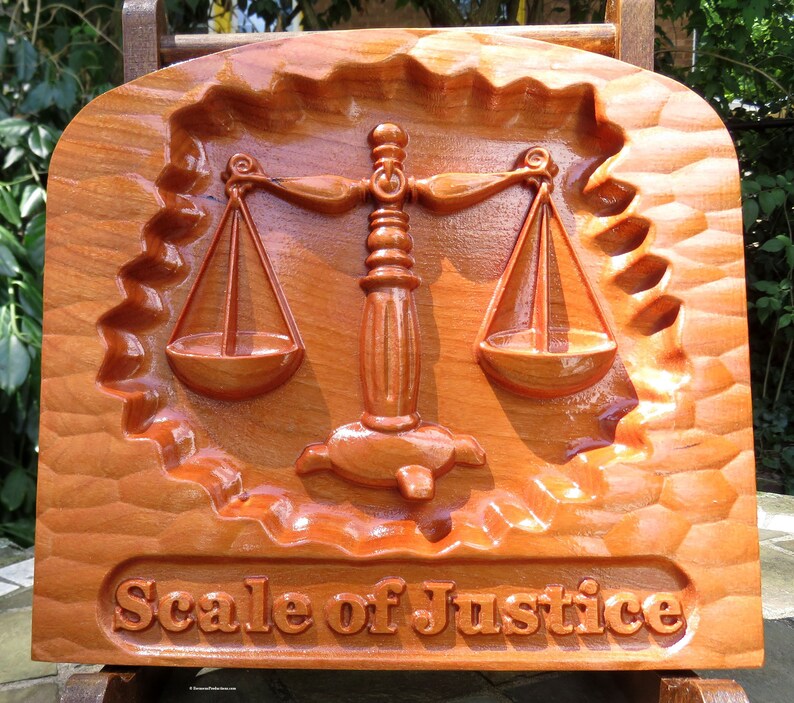 Scale of Justice - 3D Engraved Cherry Wood Wall Decor - Law Office Decor - Juris Doctorate Gift - 9.5x8.5x0.94" - Hand Made USA