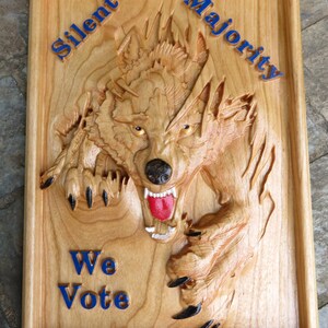 Silent Majority We Vote - 3 Dimensional Engraved Hand Crafted Cherry Wood Wall Art - 9" x 6.75" x 0.9" Hand Crafted Ohio USA