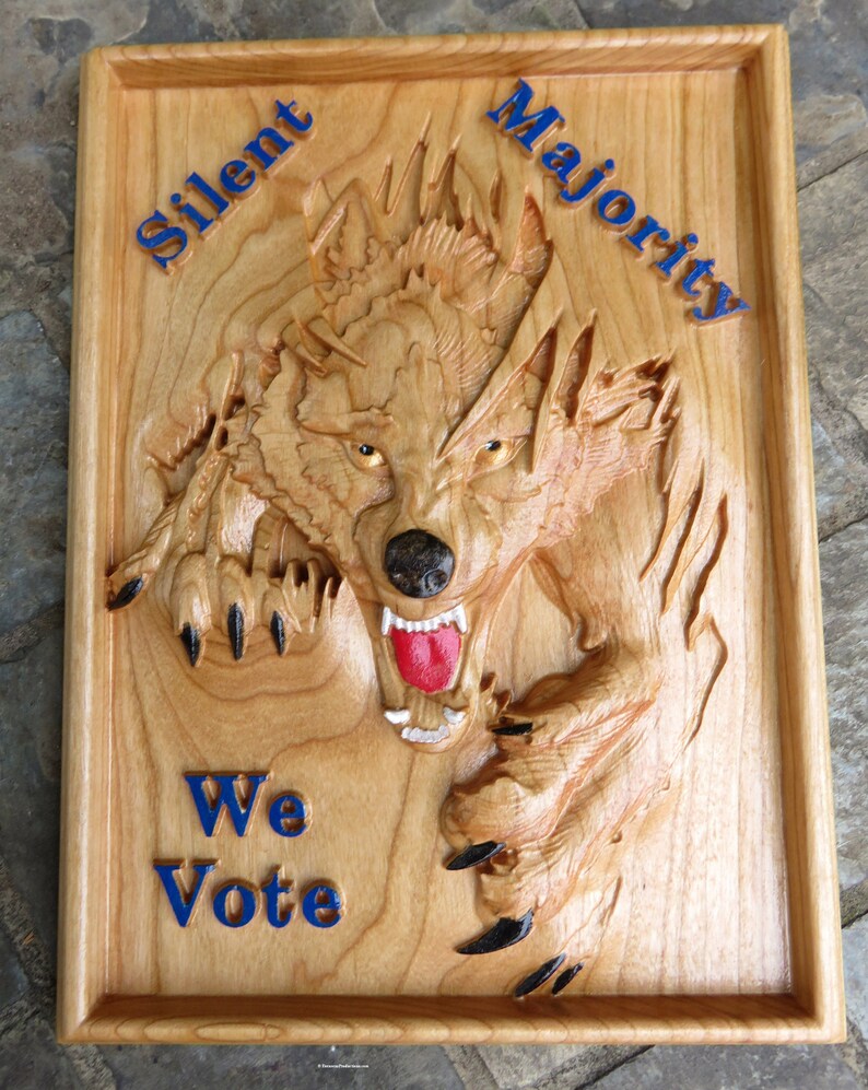 Silent Majority We Vote - 3 Dimensional Engraved Hand Crafted Cherry Wood Wall Art - 9" x 6.75" x 0.9" Hand Crafted Ohio USA