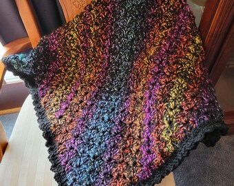 New Afghan Blanket - Bed Recliner Couch - 52&quot;x52&quot; - Northern Lights Sky Colors Scalloped Edge - Designed Hand Crocheted Ohio USA Item 6082