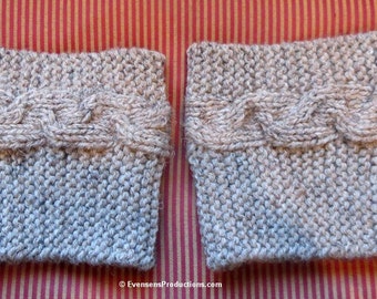 Boot Cuffs - Boot Liners - Boot Toppers - Cable Braid Double Thickness Wool Blend - Medium Adult 14"-18" Calf - Hand Knit in USA Item 4506