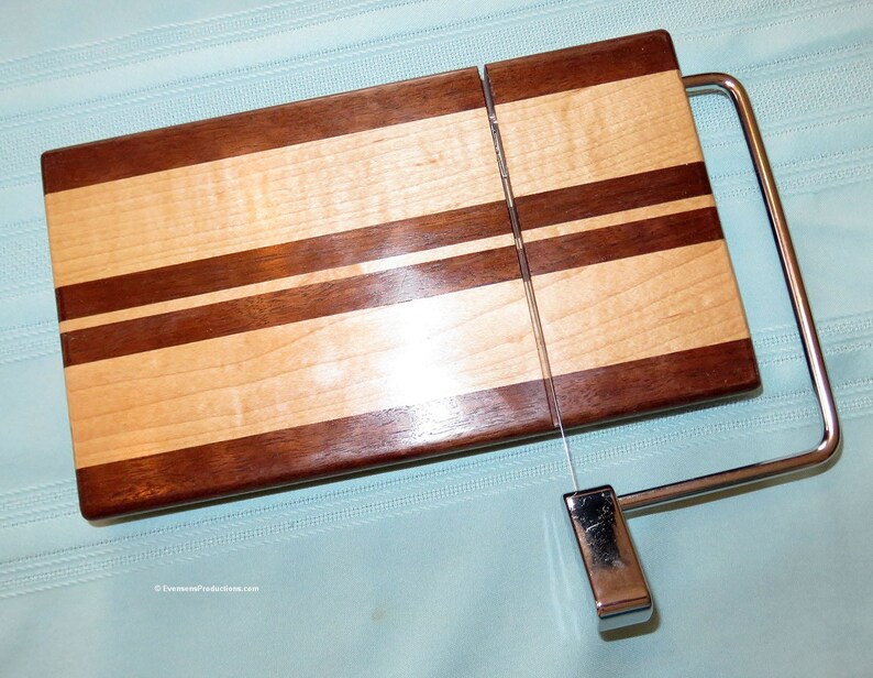 Cheese Slicing and Serving Board - Walnut and Maple Woods - Chrome Hardware - Wedding Anniversary Hostess Gift - Hand Made USA