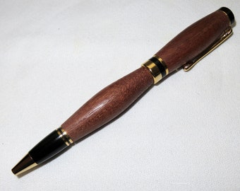 Classic American Cherry Mahogany Wood - Twist Style Ball Point Pen - Gold Black Metal Hardware - Hand Crafted Gift Ohio USA - Item 5798