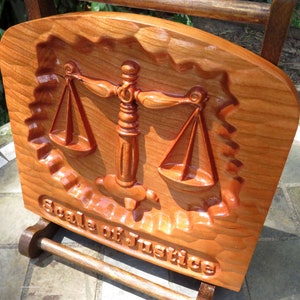 Scale of Justice - 3D Engraved Cherry Wood Wall Decor - Law Office Decor - Juris Doctorate Gift - 9.5x8.5x0.94" - Hand Made USA