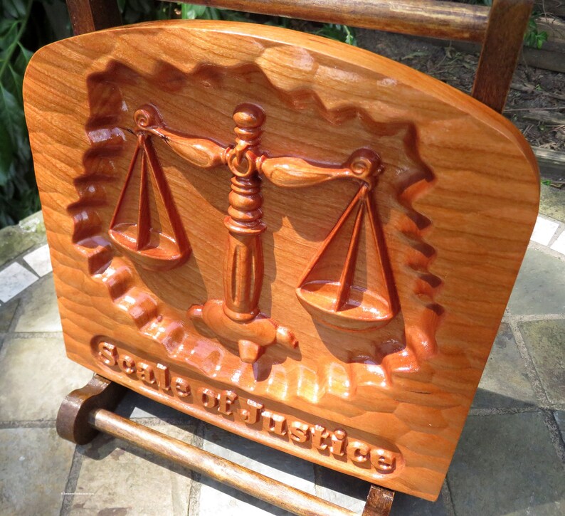 Scale of Justice - 3D Engraved Cherry Wood Wall Decor - Law Office Decor - Juris Doctorate Gift - 9.5x8.5x0.94" - Hand Made USA