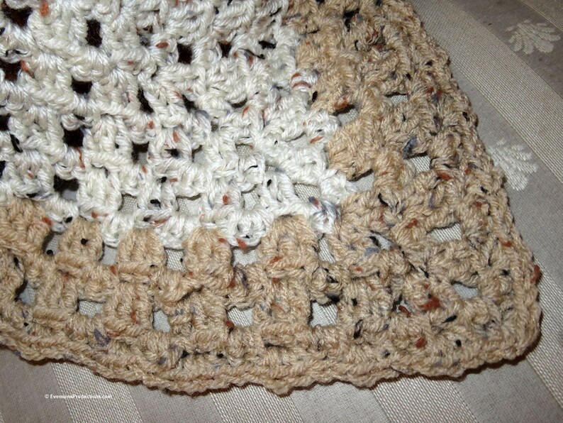 New Poncho - Beige and Tan Hand Crochet Preteen to Adult - Points Front and Back or Wrist to Wrist - Designed Hand Made in USA