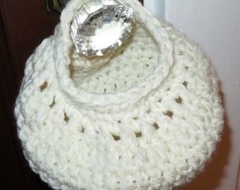 Hand Crochet Basket - Creamy White  Find It Keep It Basket - Key Glasses Phone Trinkets Hanging or Table - Designed Made USA Item 5147