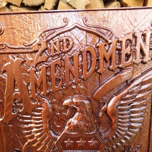 Second Amendment Engraved Wood Art - Walnut Wood 3 Dimension Wall Art Decor - Approx. 16" x 11" x 1.25" - Hand Crafted in the USA