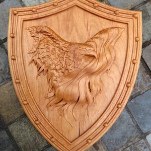 American Eagle Shield Plaque Engraved Cherry Wood Wall Art - 13.0&quot;x10.0&quot;x0.90&quot; - Hand Crafted in USA Item 5327
