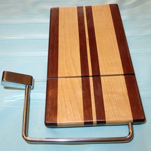 Cheese Slicing and Serving Board - Walnut and Maple Woods - Chrome Hardware - Wedding Anniversary Hostess Gift - Hand Made USA