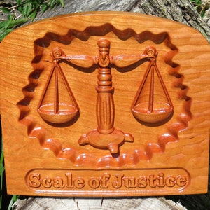 Scale of Justice - 3D Engraved Cherry Wood Wall Decor - Law Office Decor - Juris Doctorate Gift - 9.5x8.5x0.94" - Hand Made USA