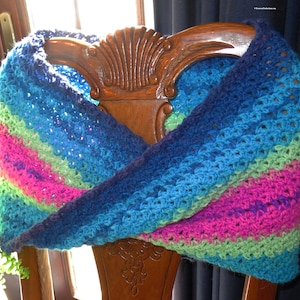 Infinity Scarf - Hand Crocheted Unisex Mobius Cowl - Pinks Greens Blues Soft Circle Gift - Designed Made USA Item 5461