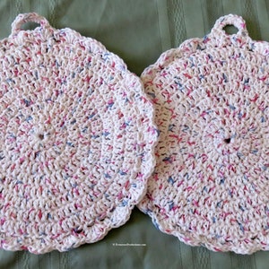 Two New Large Double Thick Pot Holders Mug Rugs Table Pads - White Pink Blue - 100% Cotton - Gift 10.5&quot; Fits Mens or Womens Hands- Item 5839