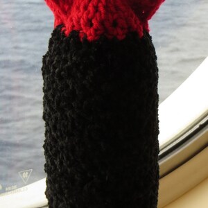 Wine Bottle Cover - Dress and Hat - Red and Black - Bottle Cozy Gift Bag Party Favor, Cincinnati Wedding Decor - Hand Made USA
