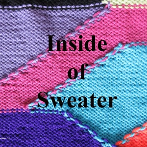 inside of sweater - New Patchwork Sweater - Adult 34-38" - Hand Knit Intarsia Original Design Sweater - Bright Intarsia Jumper - Designed Made in USA