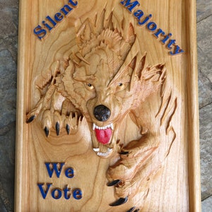 Silent Majority We Vote - 3 Dimensional Engraved Hand Crafted Cherry Wood Wall Art - 9" x 6.75" x 0.9" Hand Crafted Ohio USA