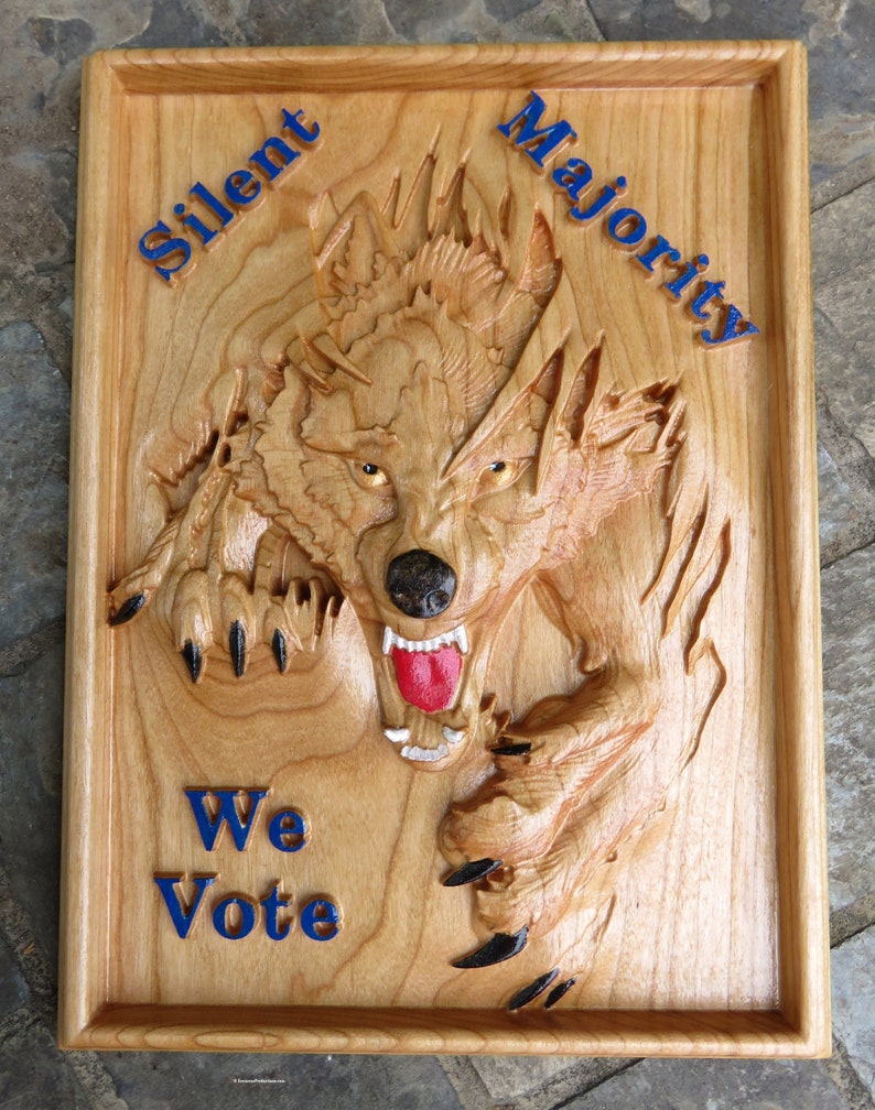 Silent Majority We Vote - 3 Dimensional Engraved Hand Crafted Cherry Wood Wall Art - 9" x 6.75" x 0.9" Hand Crafted Ohio USA