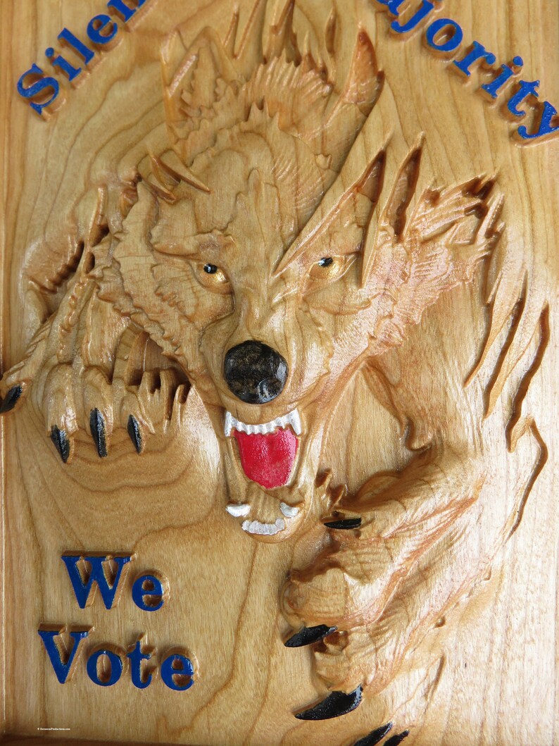 Silent Majority We Vote - 3 Dimensional Engraved Hand Crafted Cherry Wood Wall Art - 9" x 6.75" x 0.9" Hand Crafted Ohio USA